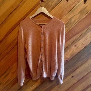 Merino wool and cashmere orange button down cardigan/sweater with flower buttons